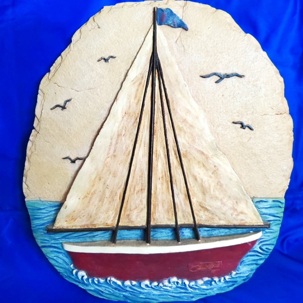 Faith Rollins Collection By The Sea Sailboat Stepping Stone Plaque Wall Hanging